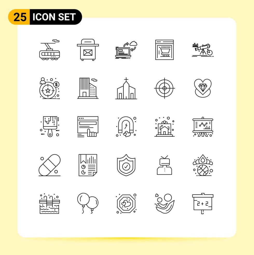 Universal Icon Symbols Group of 25 Modern Lines of forecast analytics processing web store ecommerce Editable Vector Design Elements
