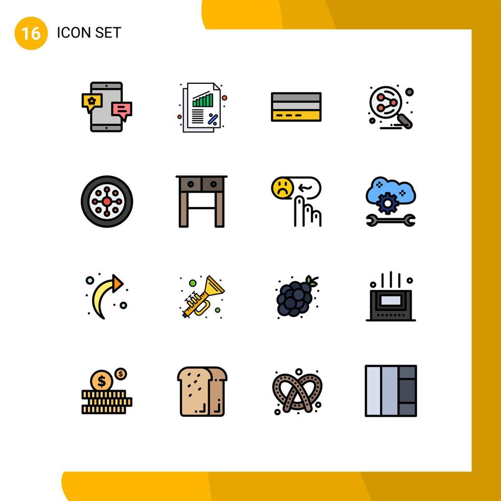 Modern Set of 16 Flat Color Filled Lines Pictograph of social network rate user finance Editable Creative Vector Design Elements