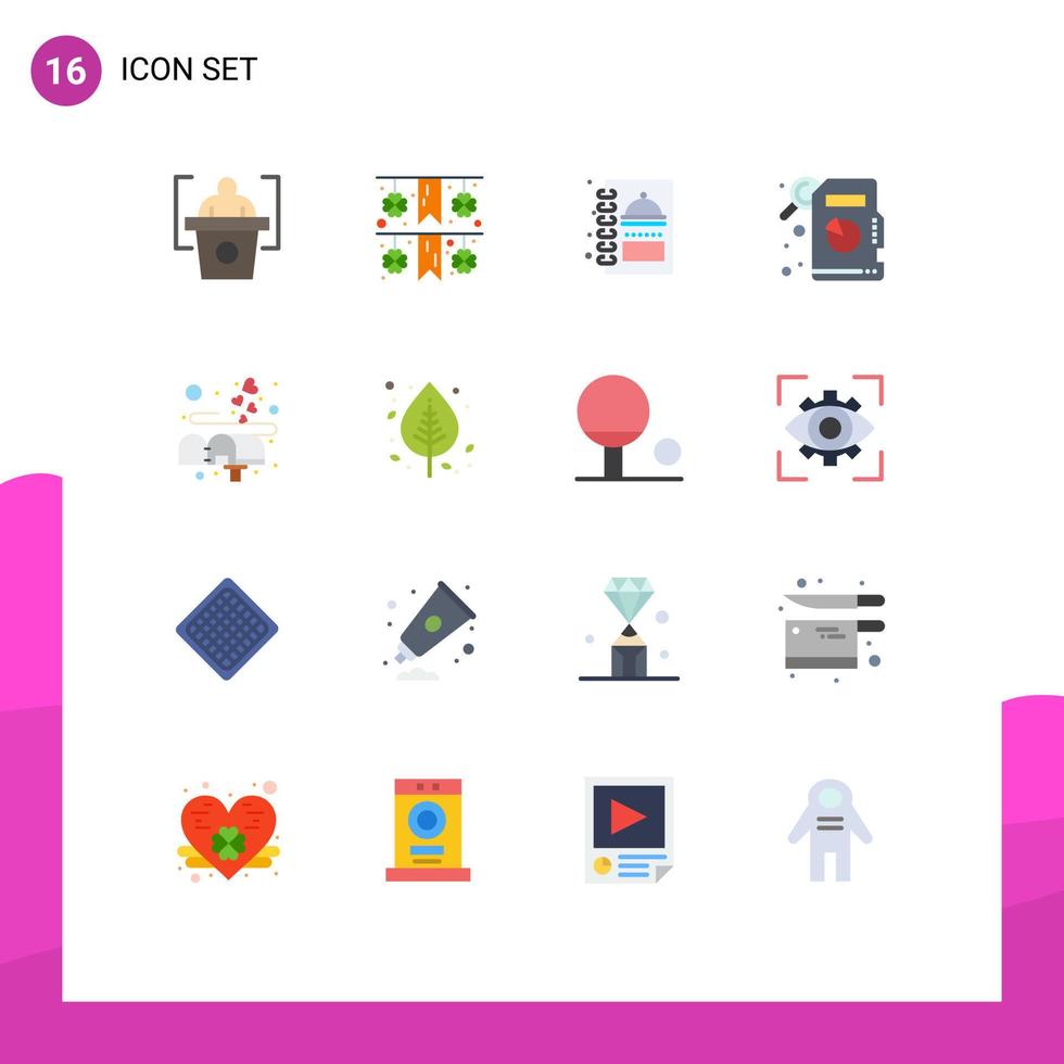 conjunto de 16 iconos de interfaz de usuario modernos signos de símbolos para menú de correo de abedul caja de amor paquete editable de elementos creativos de diseño de vectores