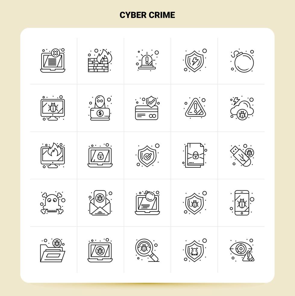 esquema 25 conjunto de iconos de delitos cibernéticos diseño de estilo de línea vectorial conjunto de iconos negros paquete de pictogramas lineales ideas de negocios web y móviles diseño ilustración vectorial vector