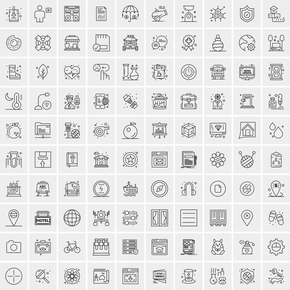 100 Universal Black Line Icons on White Background vector