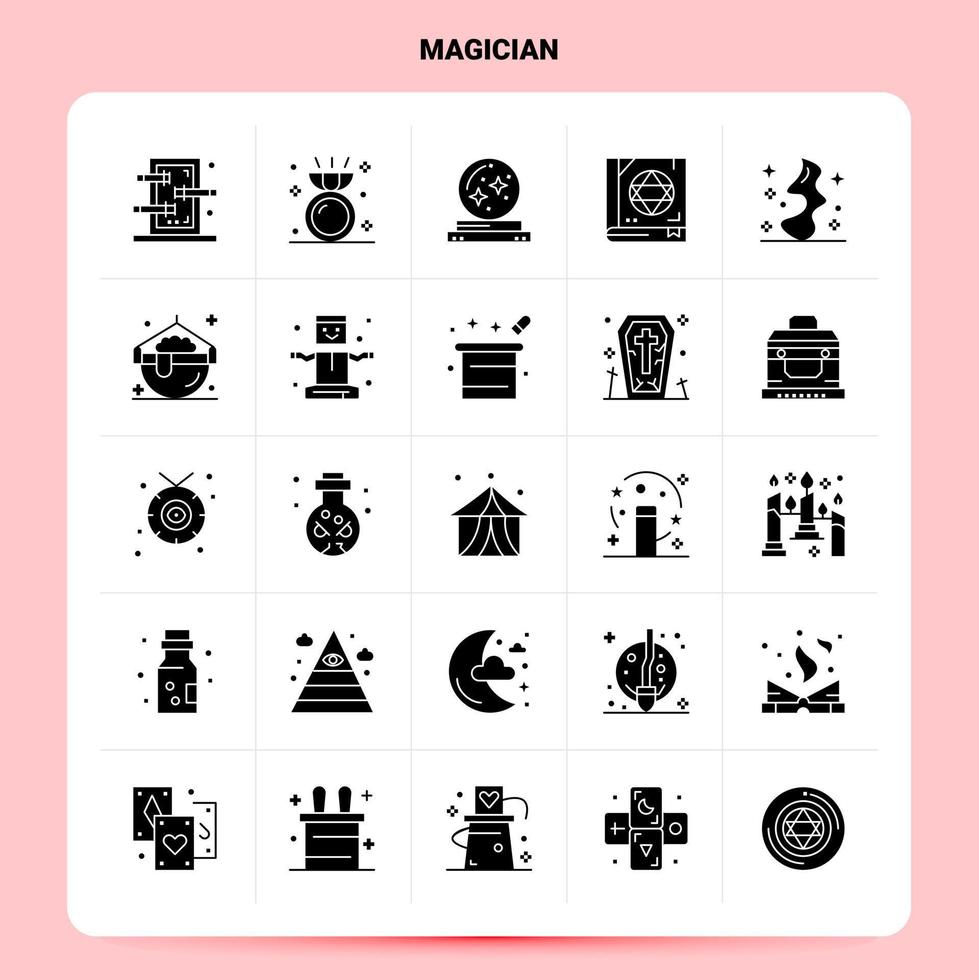 Solid 25 Magician Icon set Vector Glyph Style Design Black Icons Set Web and Mobile Business ideas design Vector Illustration