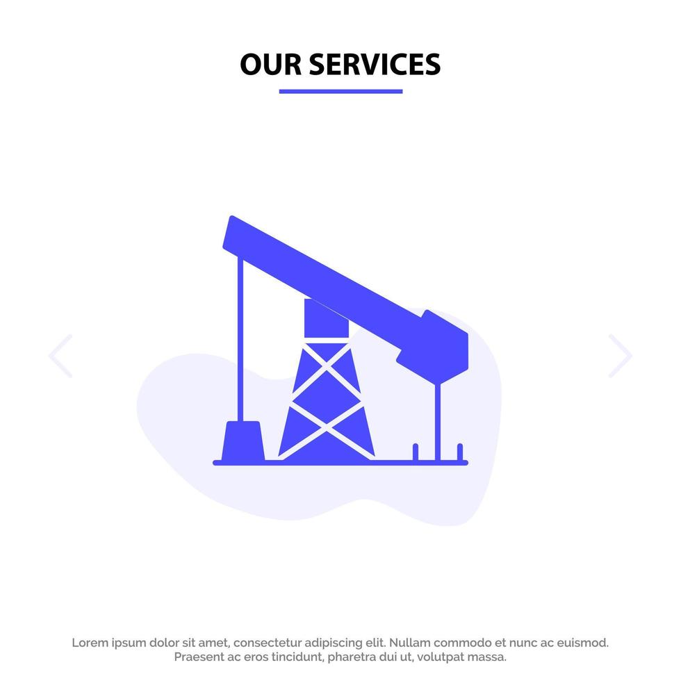 nuestros servicios industria de la construcción petróleo gas icono de glifo sólido plantilla de tarjeta web vector