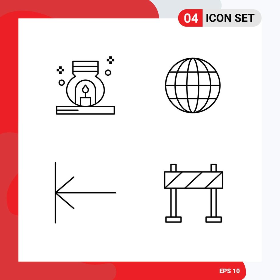 Pack of 4 Modern Filledline Flat Colors Signs and Symbols for Web Print Media such as burner start spa world barrier Editable Vector Design Elements