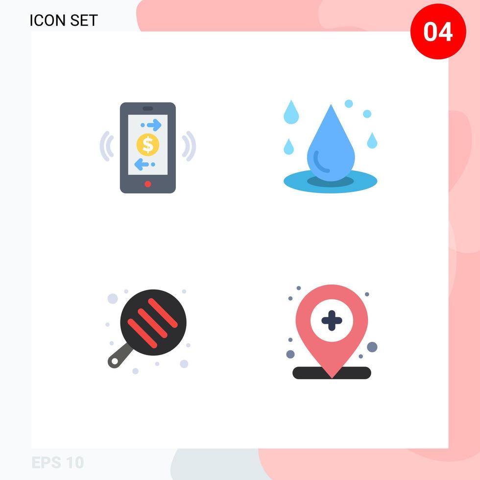 paquete de 4 iconos planos creativos de conexiones comunicaciones de camping elementos de diseño de vectores editables de bandeja líquida