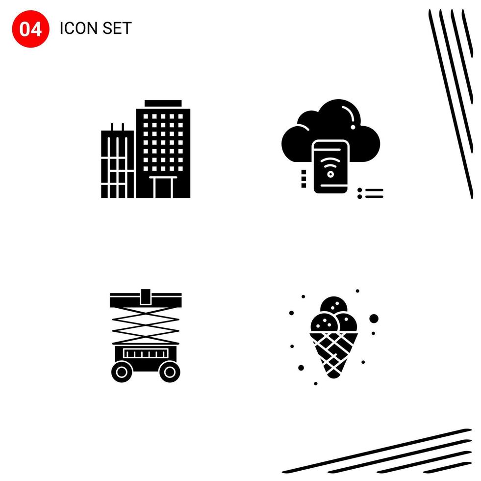 Collection of 4 Vector Icons in solid style Pixle Perfect Glyph Symbols for Web and Mobile Solid Icon Signs on White Background 4 Icons