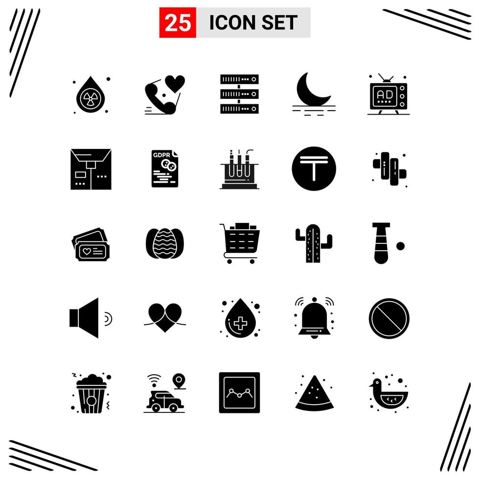 25 iconos estilo sólido cuadrícula basada en símbolos de glifos creativos para el diseño de sitios web signos de iconos sólidos simples aislados en fondo blanco conjunto de iconos 25 fondo de vector de icono negro creativo