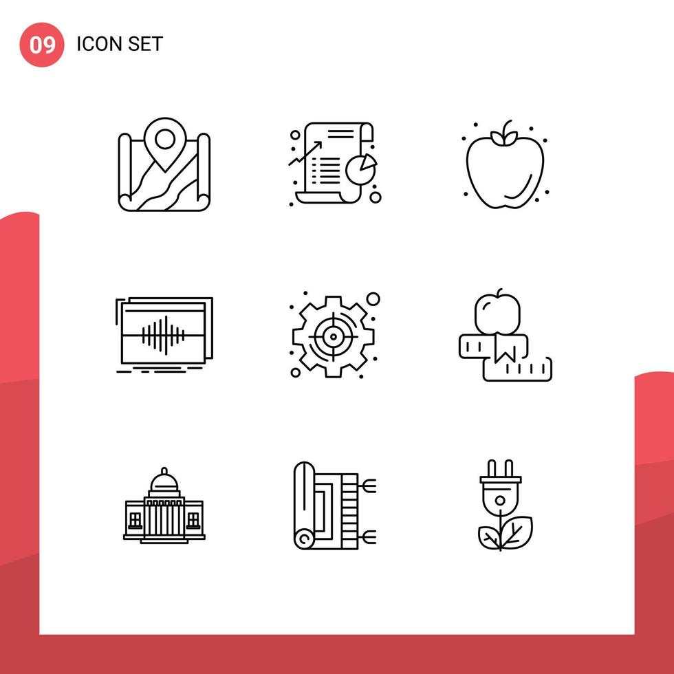 Set of 9 Commercial Outlines pack for sequence frequency pie audio apple Editable Vector Design Elements