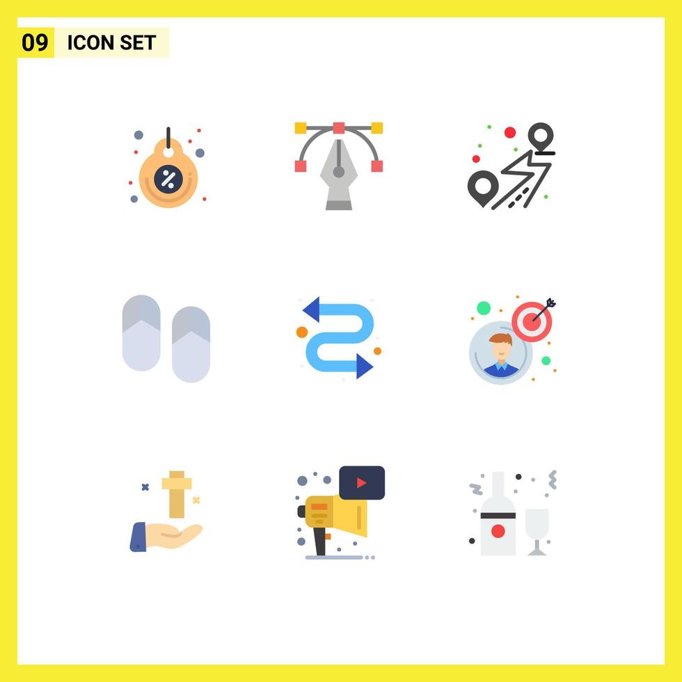 Set of 9 Modern UI Icons Symbols Signs for repeat slippers location picnic beach Editable Vector Design Elements