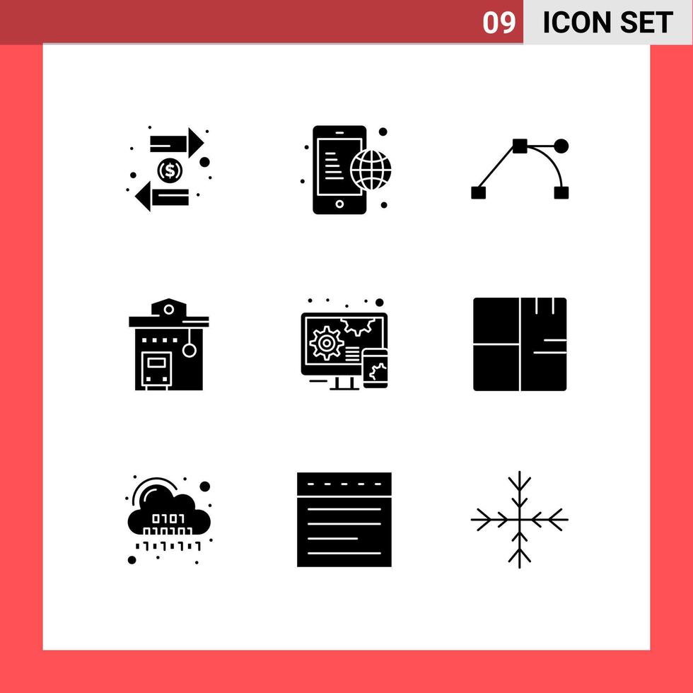 9 Universal Solid Glyphs Set for Web and Mobile Applications adaptive station internet road integration bus Editable Vector Design Elements