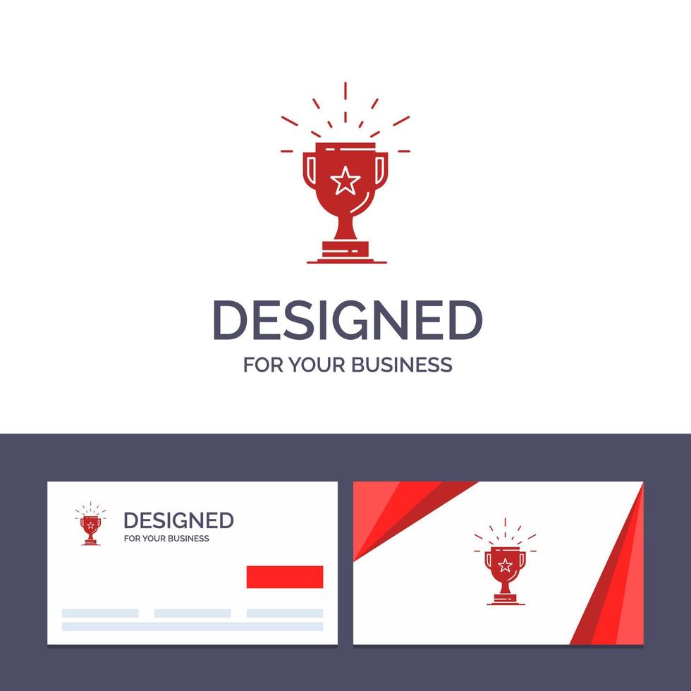 tarjeta de visita creativa y plantilla de logotipo trofeo logro premio negocio premio ganar ganador vector ilustración