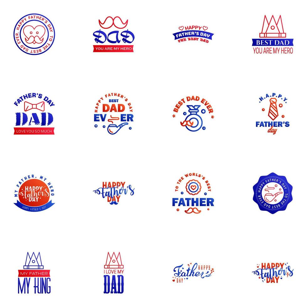 Happy fathers day 16 Blue and red vintage retro type font Illustrator eps10 Editable Vector Design Elements