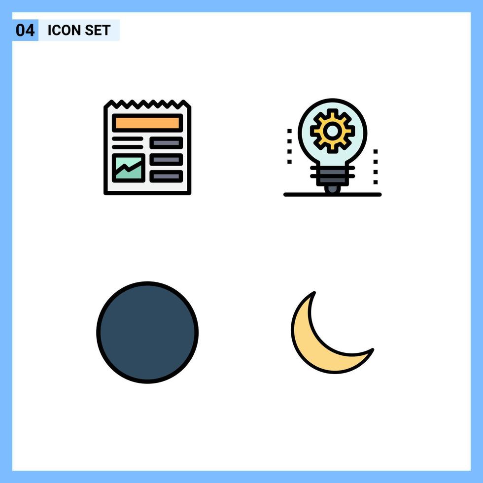 Set of 4 Modern UI Icons Symbols Signs for document circle picture electronics moon Editable Vector Design Elements