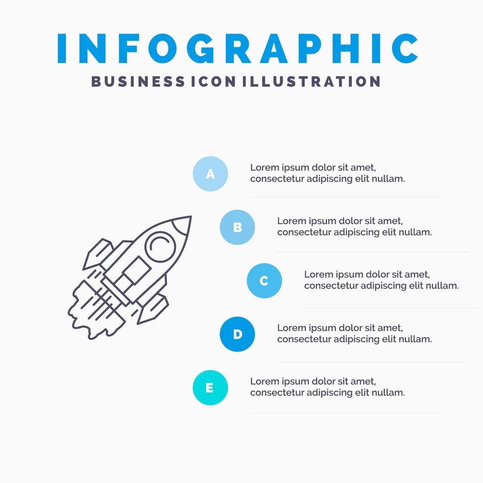 Startup Business Goal Launch Mission Spaceship Line icon with 5 steps presentation infographics Background vector