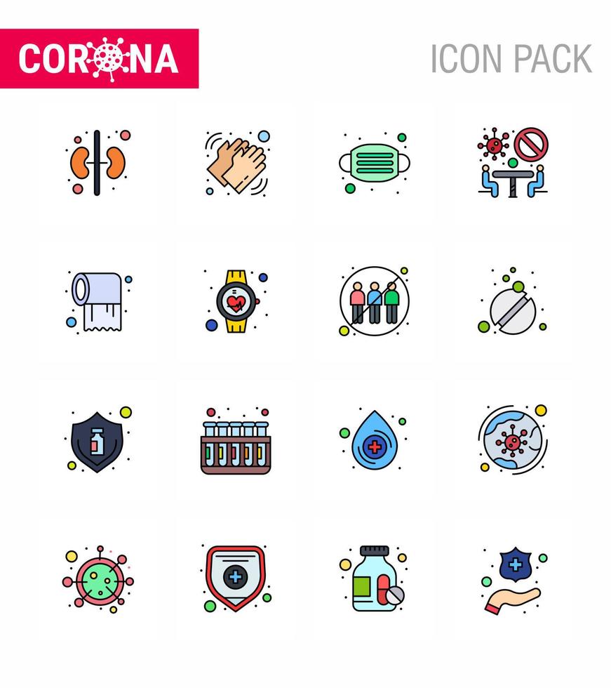 16 Flat Color Filled Line coronavirus epidemic icon pack suck as roll team face meeting banned viral coronavirus 2019nov disease Vector Design Elements