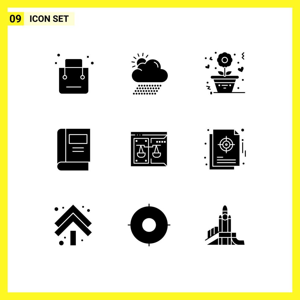 Solid Glyph Pack of 9 Universal Symbols of business knowledge sun education rose Editable Vector Design Elements
