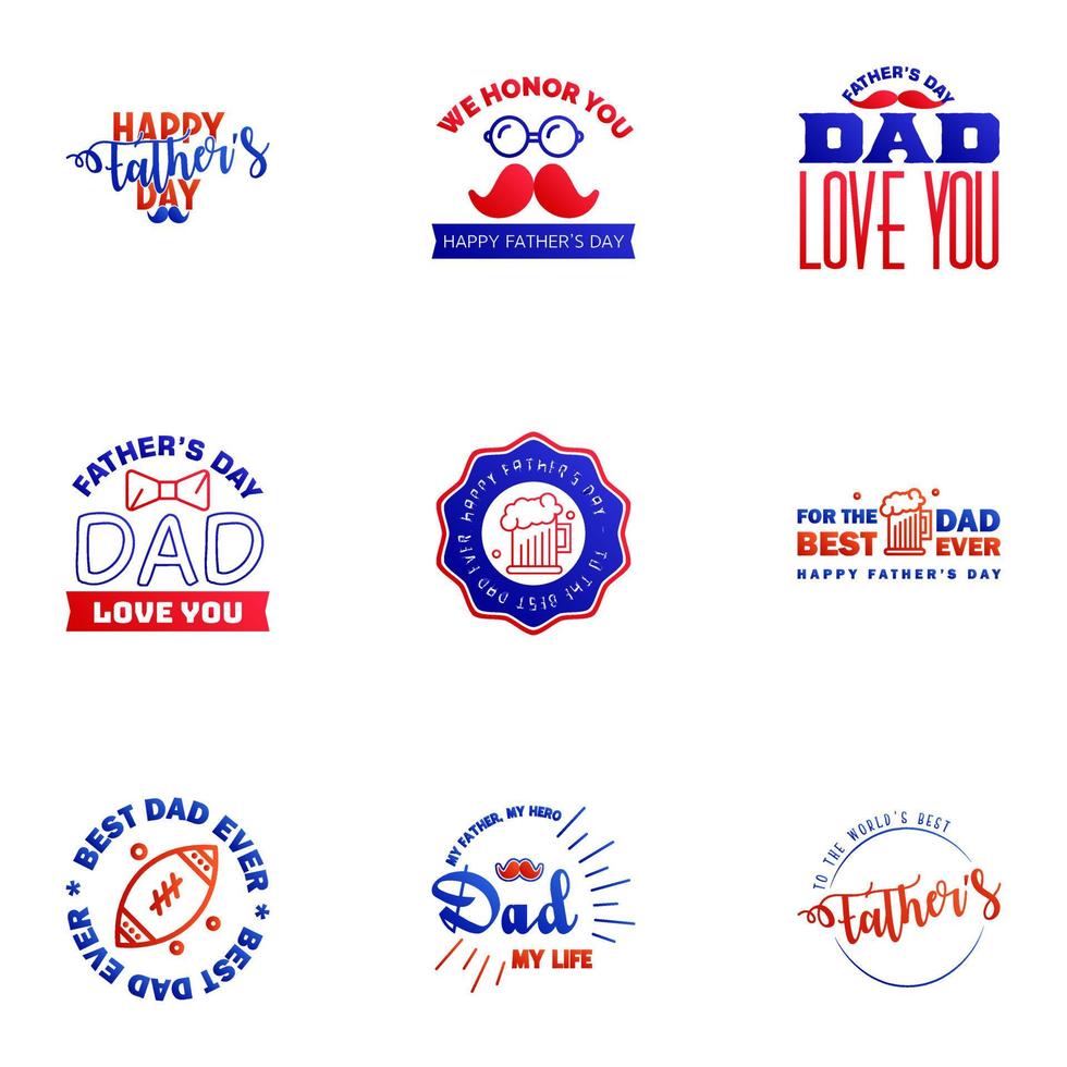 Happy fathers day 9 Blue and red Lettering happy fathers day Editable Vector Design Elements