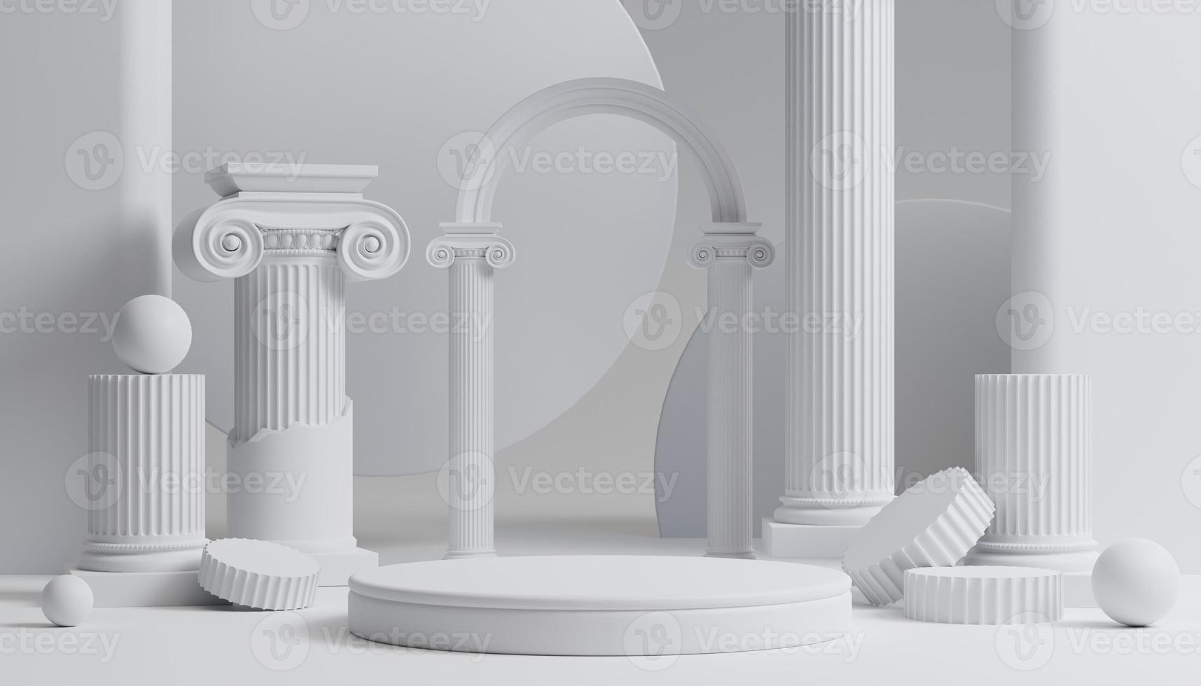3d luxury podium with roman column for product background with white background for branding presentation 3d rendering illustration. photo