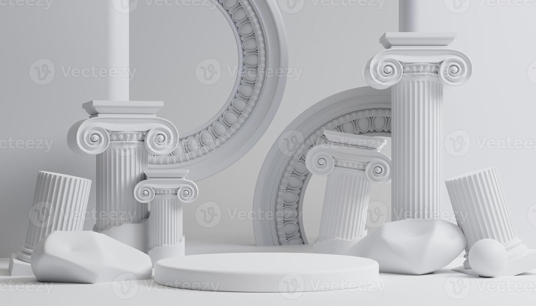 3d luxury podium with roman column for product background with white background for branding presentation 3d rendering illustration. photo