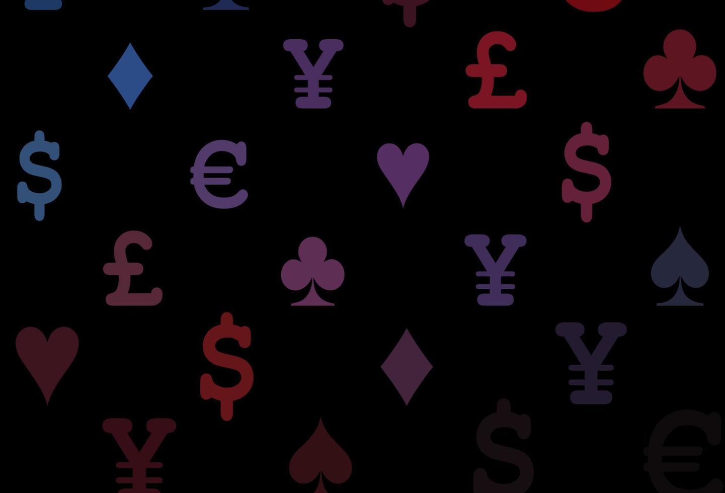 plantilla de vector azul oscuro, rojo con símbolos de póquer.
