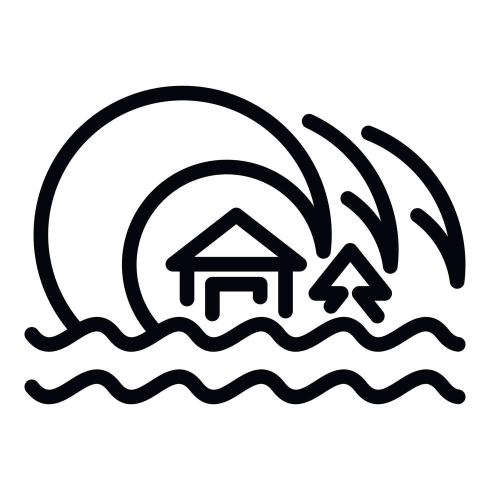 icono de tsunami de verano, estilo de esquema vector