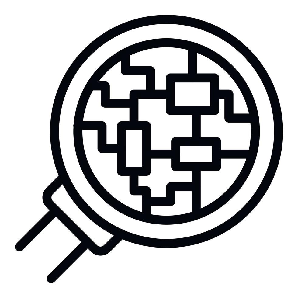 Electric circuit under magnifier icon, outline style vector