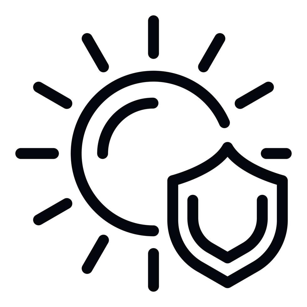 Sun protection shield icon, outline style vector