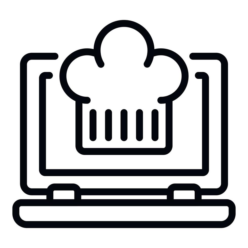 Laptop cooking icon, outline style vector