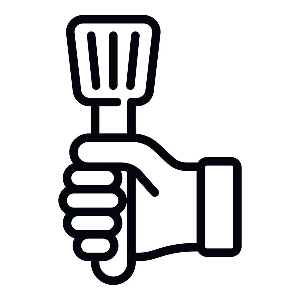 icono de herramienta de cocina en la mano, estilo de contorno vector