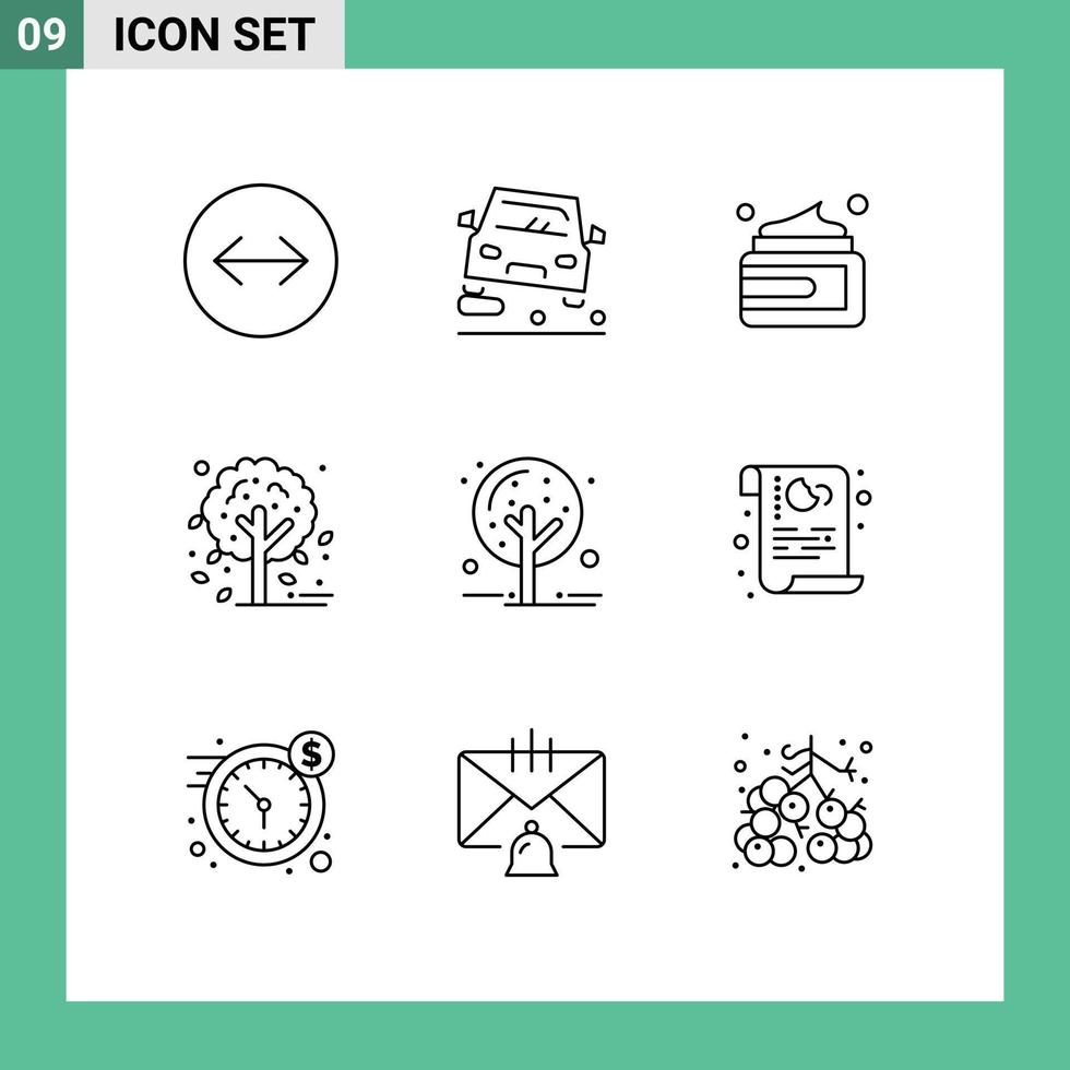 conjunto de 9 iconos de interfaz de usuario modernos símbolos signos para elementos de diseño de vector editable de hoja de otoño de crema de naturaleza de árbol
