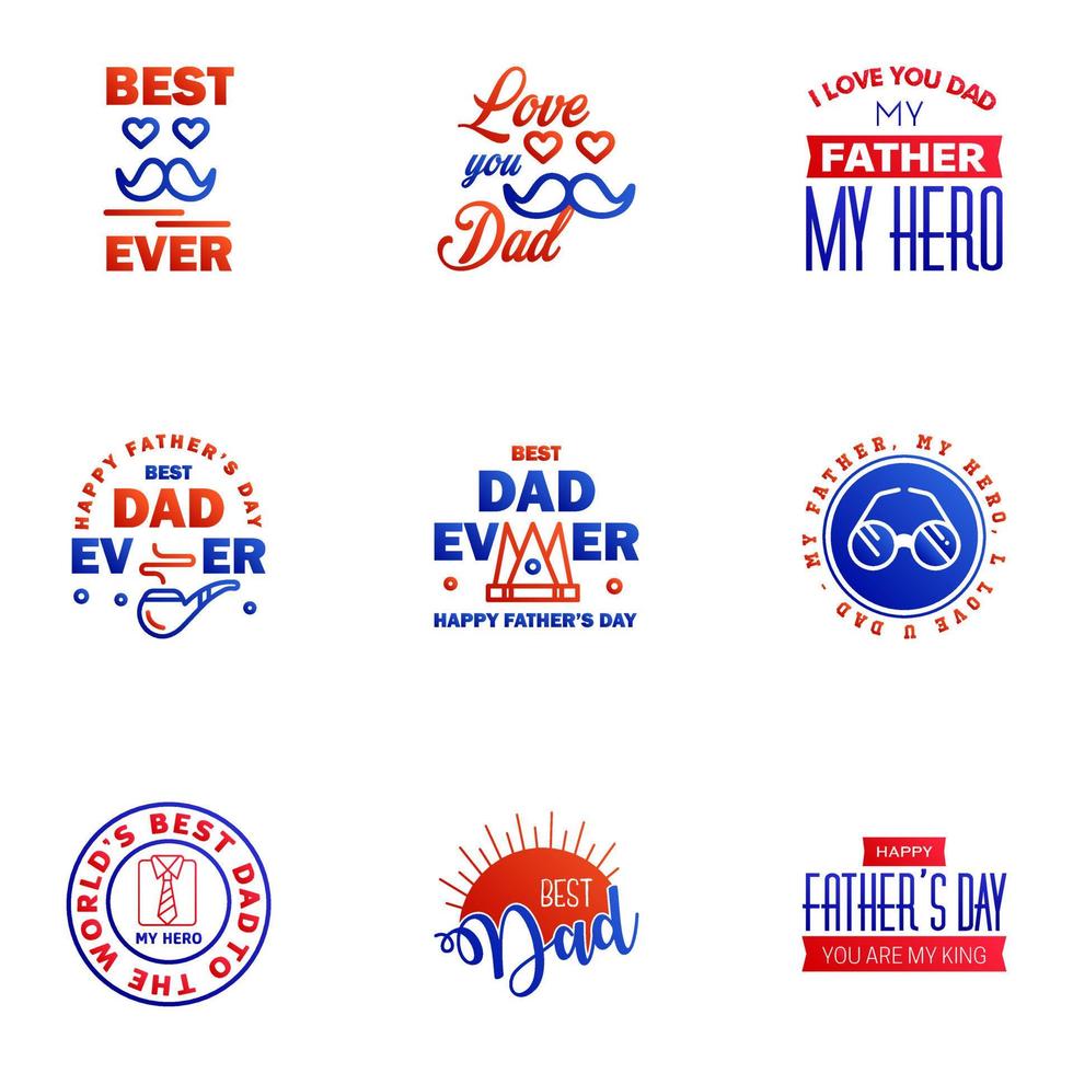 Happy fathers day 9 Blue and red Lettering happy fathers day Editable Vector Design Elements