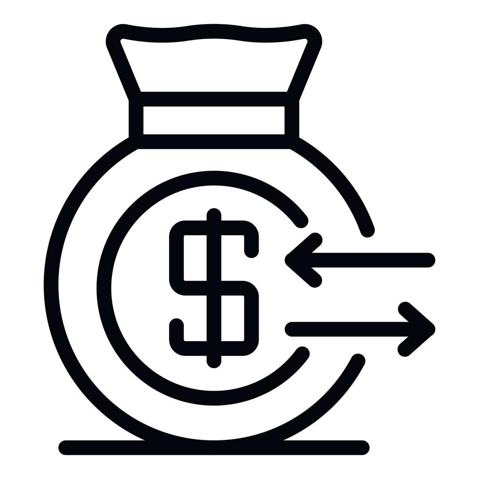 Bag of coins arrows icon, outline style vector