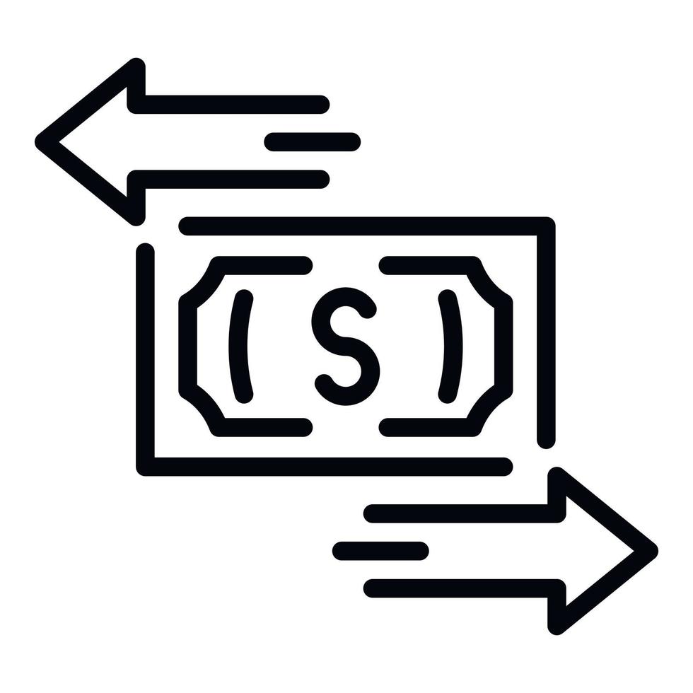 icono de flechas izquierda y derecha de billetes, estilo de esquema vector