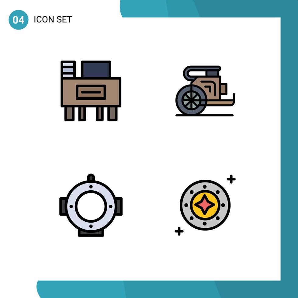 Group of 4 Filledline Flat Colors Signs and Symbols for desk helm chariot prince cosmos Editable Vector Design Elements