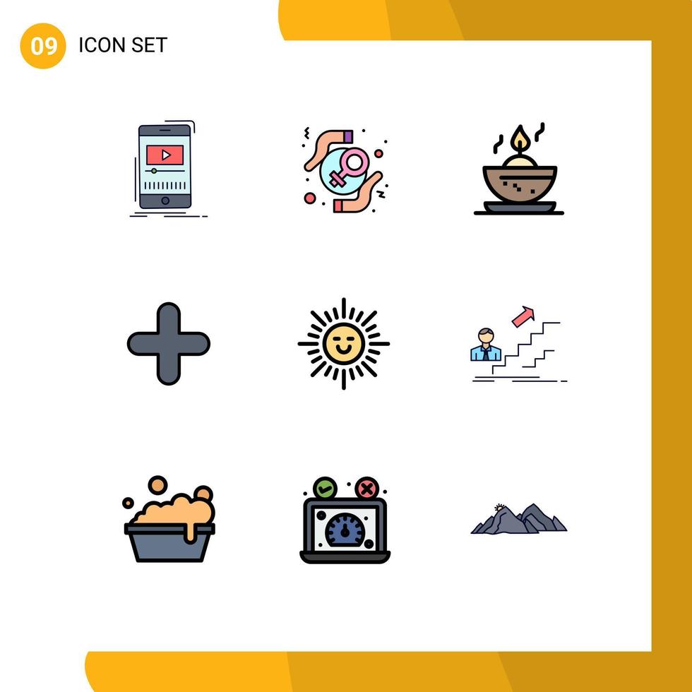 Modern Set of 9 Filledline Flat Colors and symbols such as beach plus rights new candle in bowl Editable Vector Design Elements