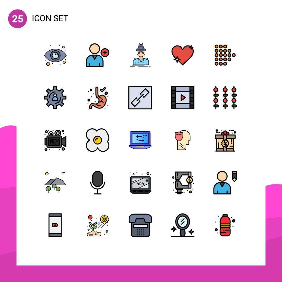 25 Thematic Vector Filled line Flat Colors and Editable Symbols of arrow favorite hacker like heart Editable Vector Design Elements