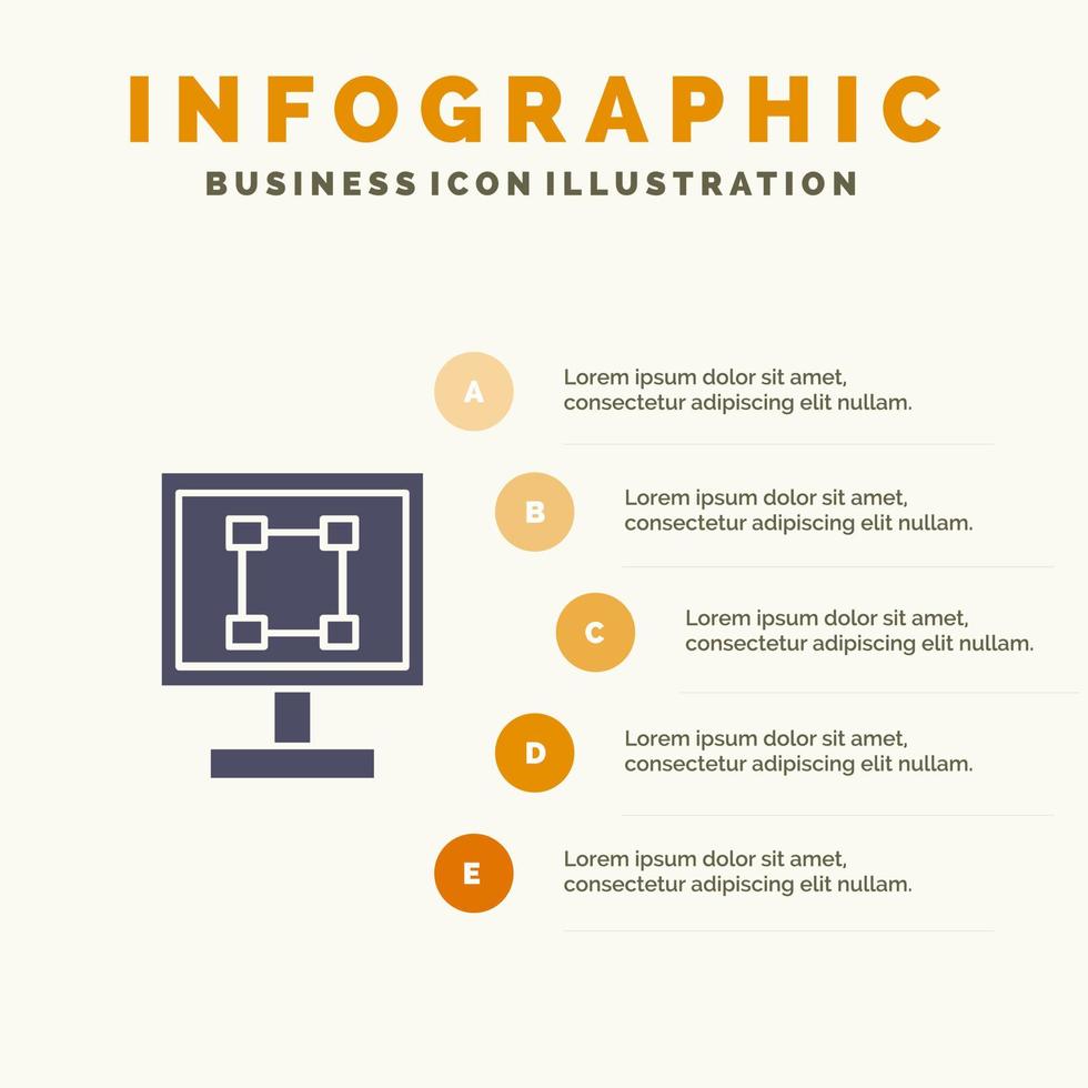 aplicación de programa de diseño de gráficos de cultivo icono sólido infografía 5 pasos fondo de presentación vector