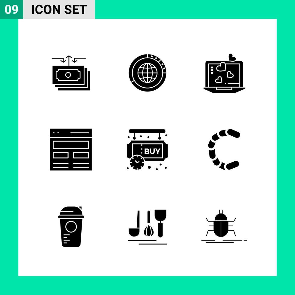 paquete de 9 iconos de estilo sólido conjunto de símbolos de glifo para imprimir signos creativos aislados en fondo blanco 9 conjunto de iconos fondo de vector de icono negro creativo