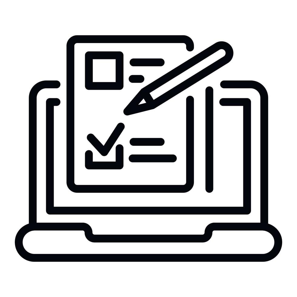 Laptop questionnaire icon, outline style vector