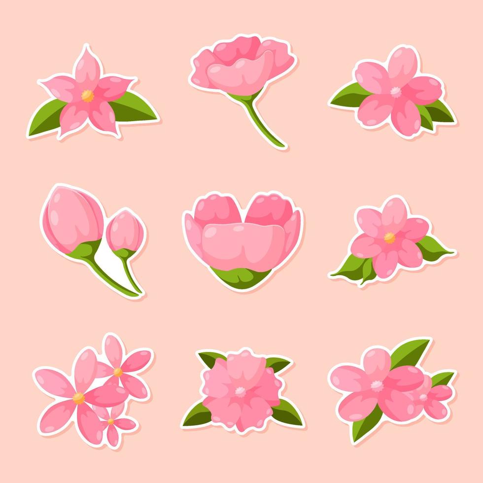 Set of Peach Blossom Sticker vector