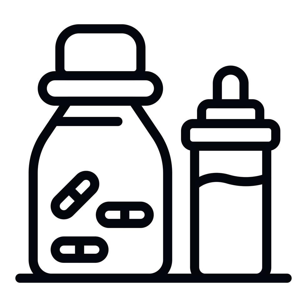 icono de píldora y biberón, estilo de esquema vector