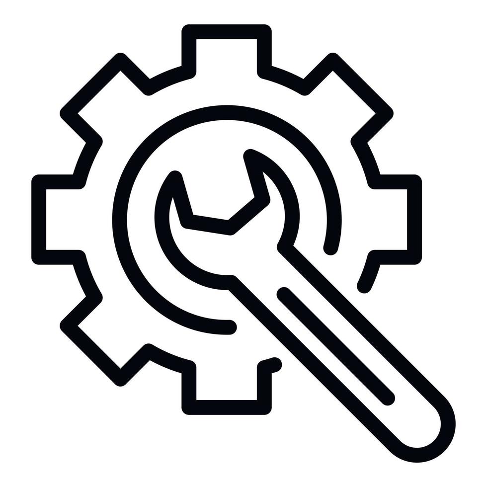 Gear and wrench icon, outline style vector