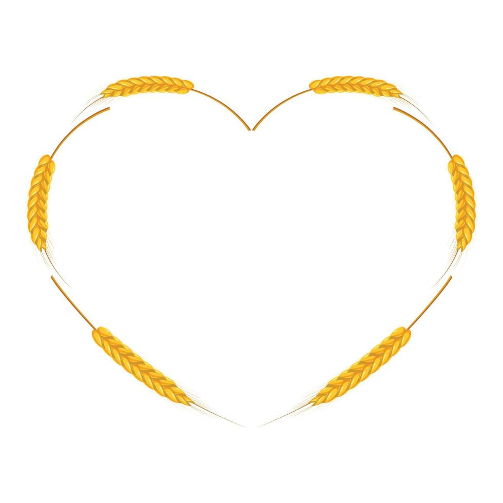 Wheat ears heart shaped frame icon, cartoon style vector