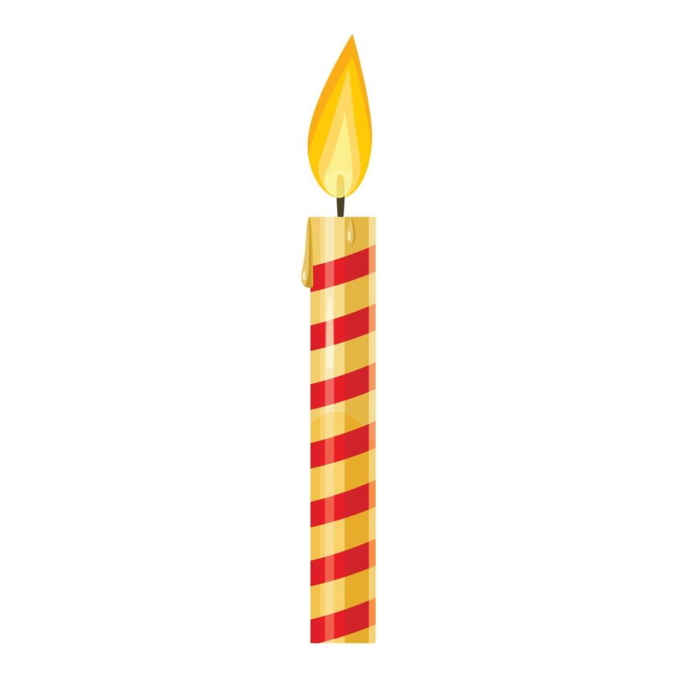 Red striped candle icon, cartoon style vector