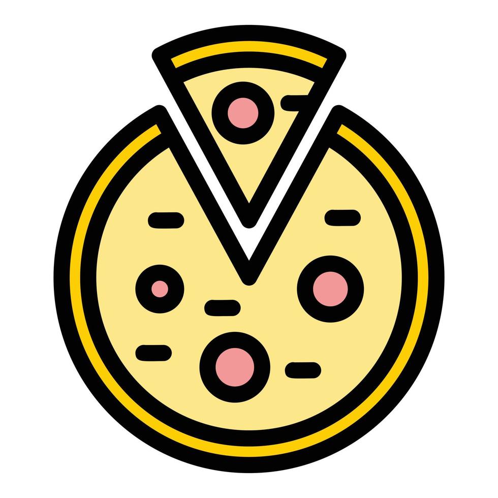 vector de contorno de color de icono de comida de pizza