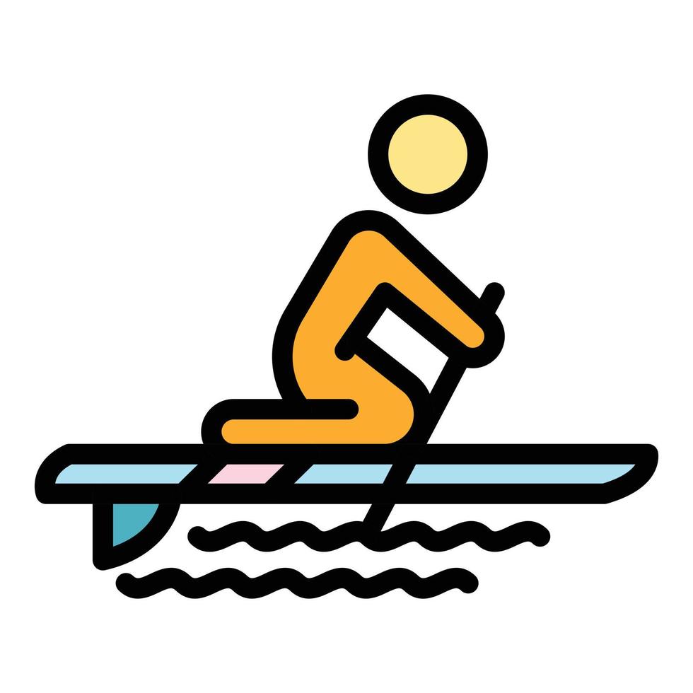 Ocean sup surfing icon color outline vector