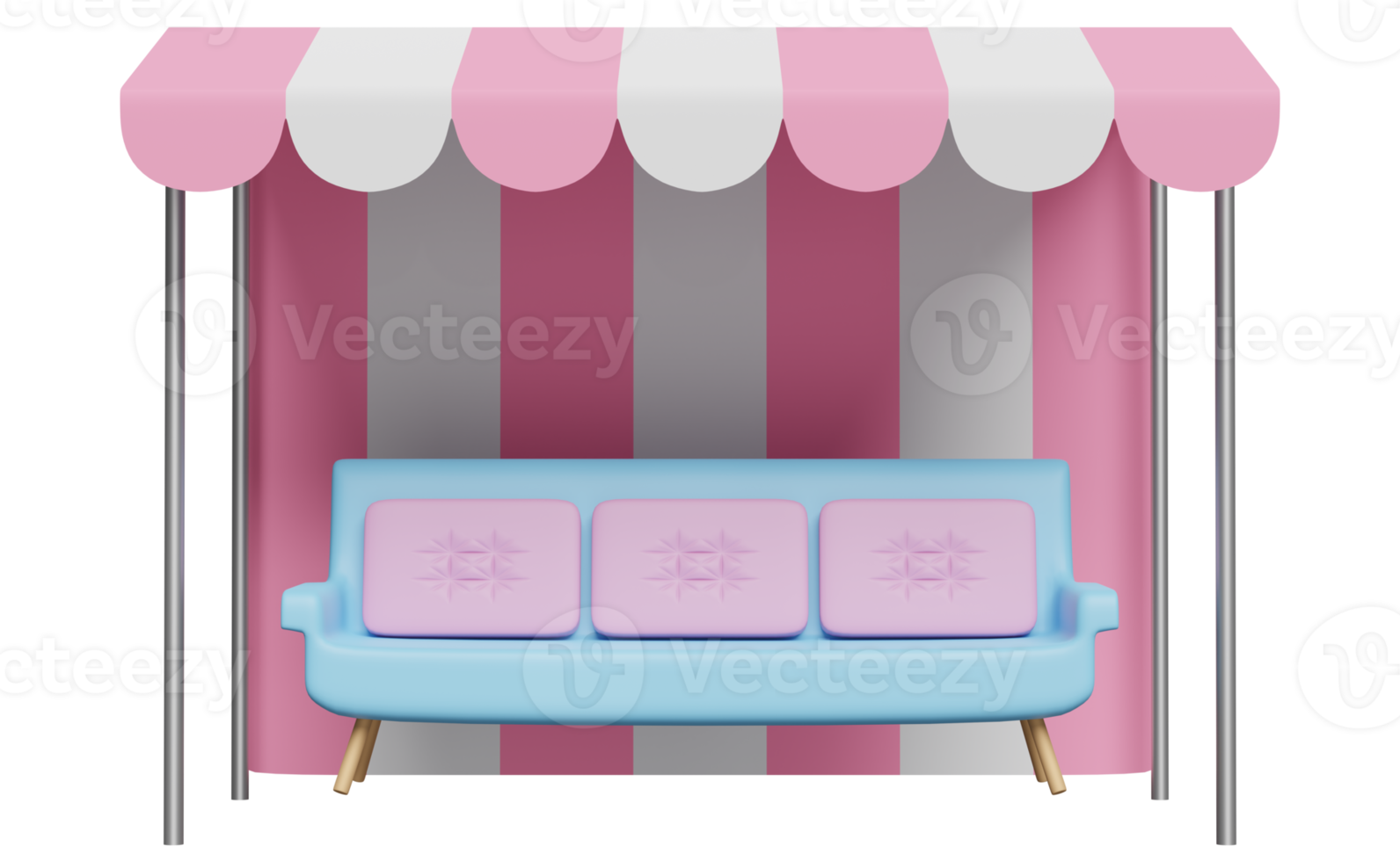 bench or sofa with pink umbrella or parasol isolated. 3d illustration or 3d render png