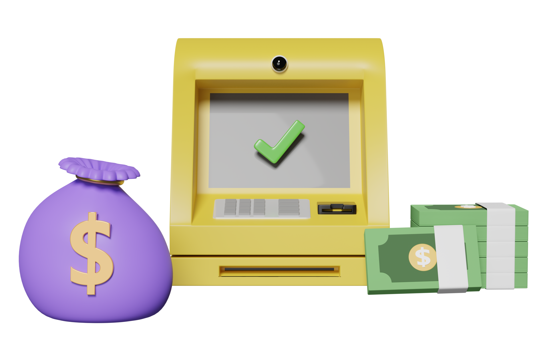 withdrawal cash with yellow atm machine transaction, banknote, money