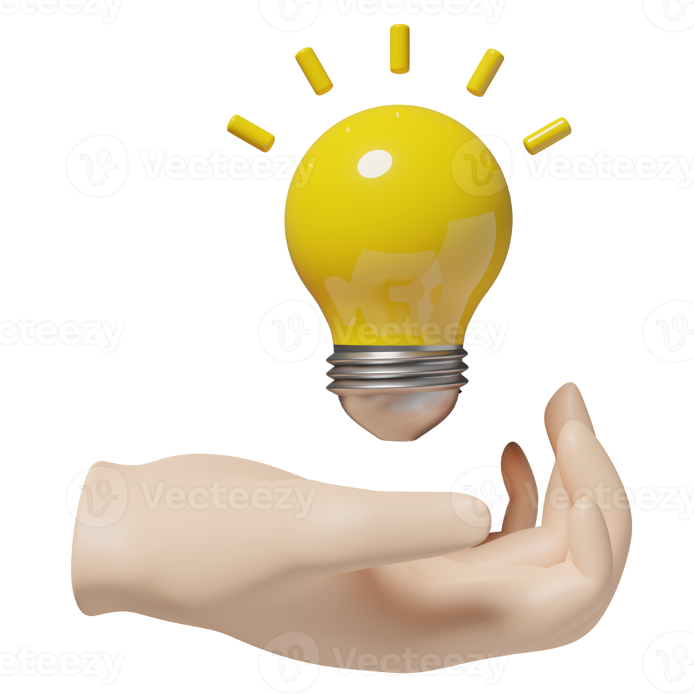 Hand holds light bulb isolated. business idea tip concept, minimal abstract, 3d illustration or 3d render png