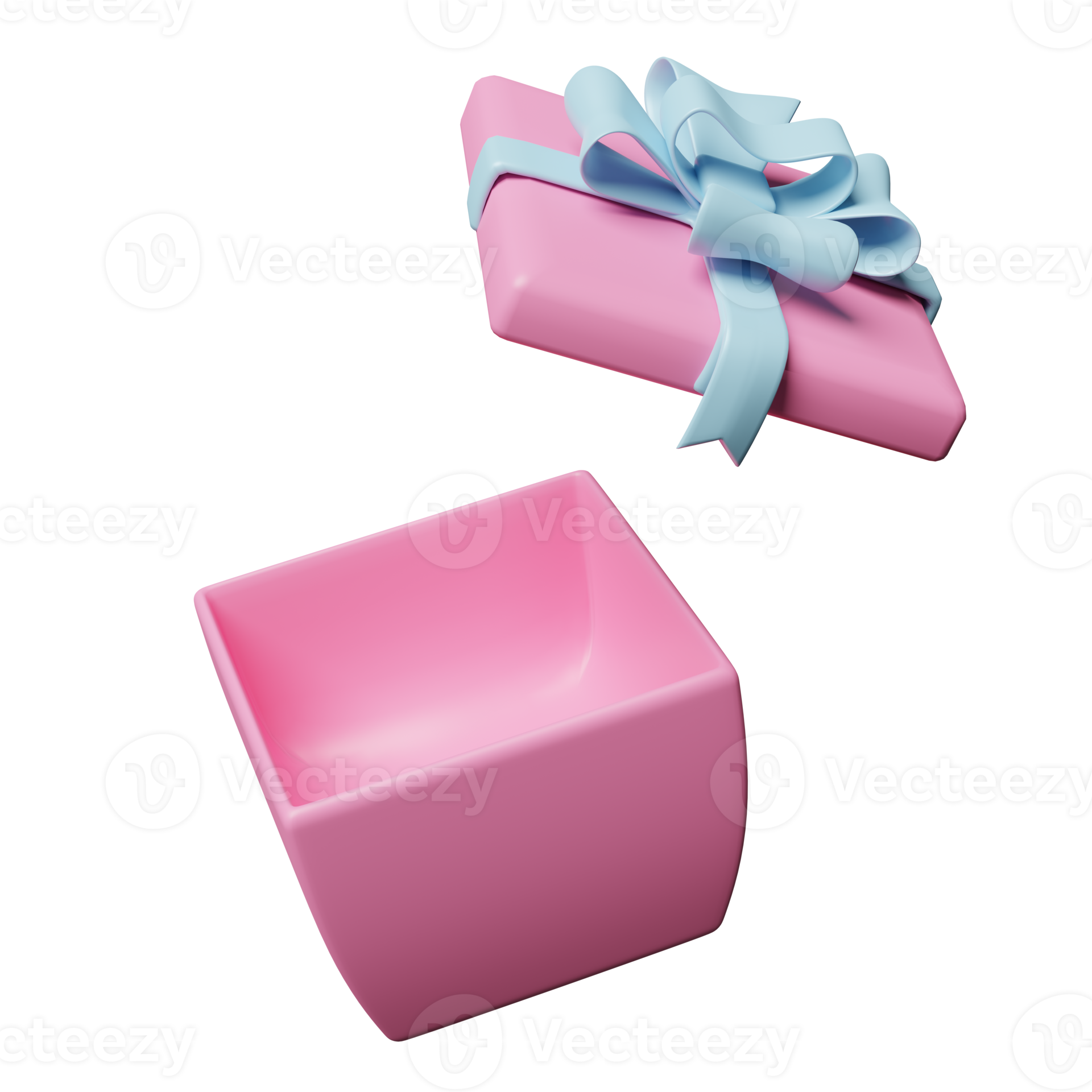 pink open gift box empty with blue bow isolated. christmas and new year ...